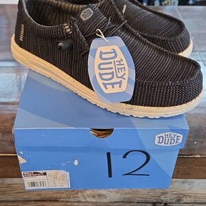 Hey Dude Size 12 Men's Black White And Charcoal Knit Wally Stretch Sox Shoes